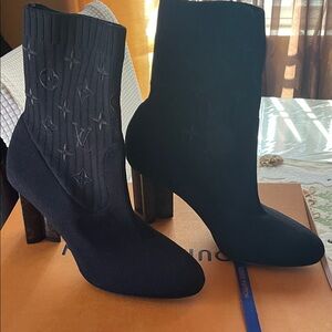 Louis Vuitton Black Knit Monogram Sock Ankle Boots